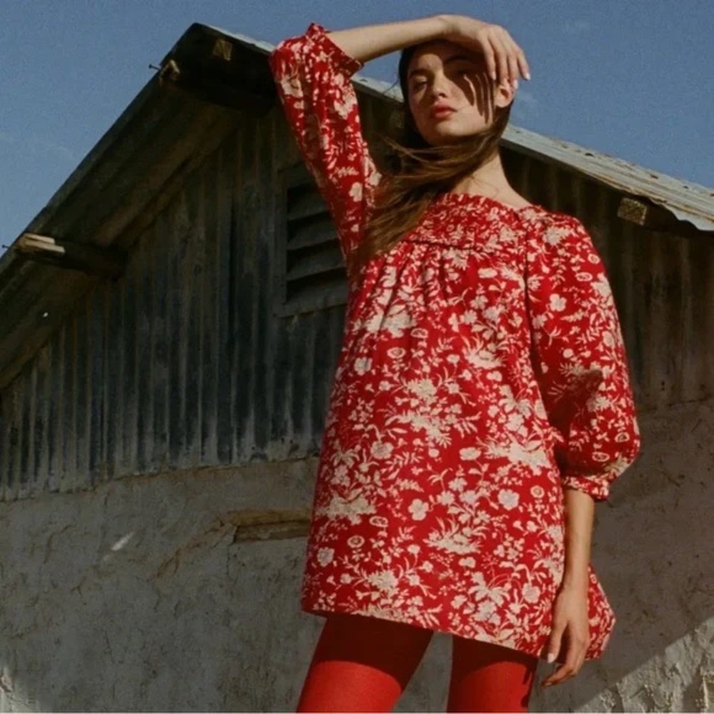 DOEN XS Acton Red Floral Mini Dress